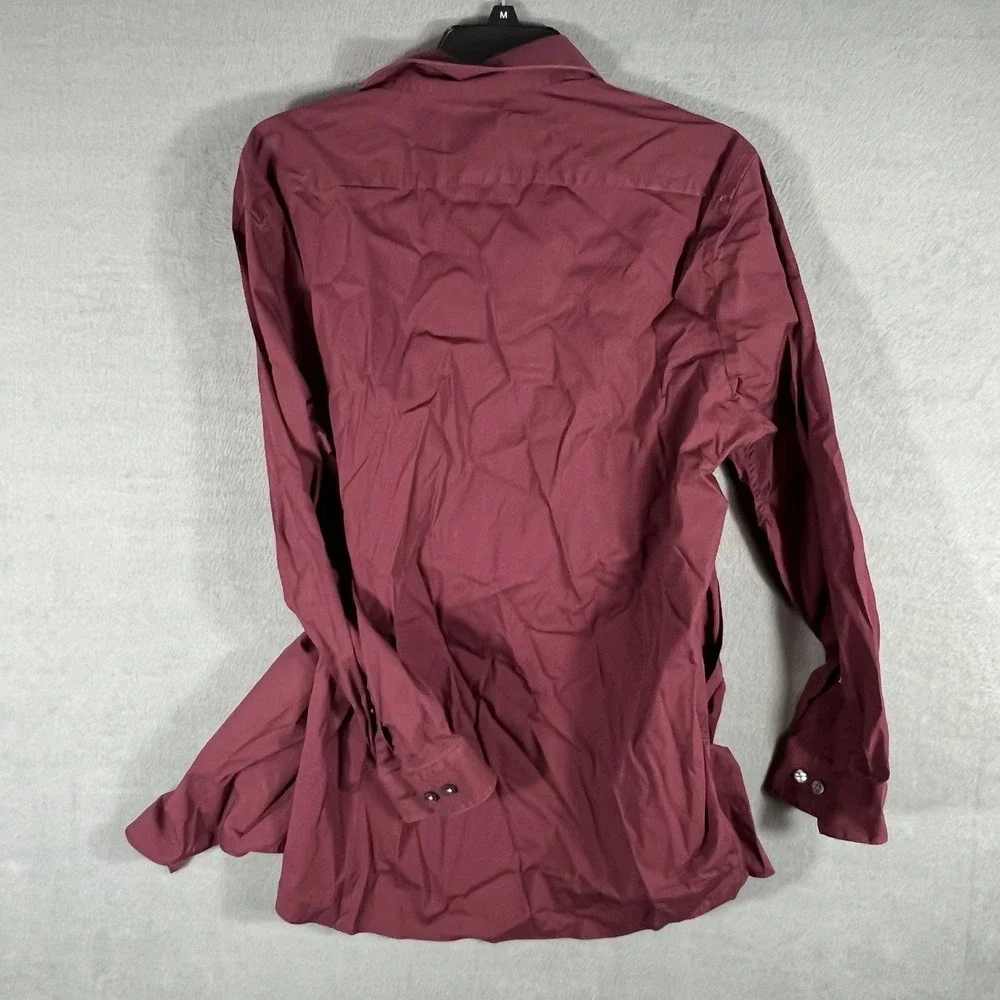 APT.9 Men's L 16-16.5 32/33 Slim Fit Premier Flex Burgundy Dress Shirt
